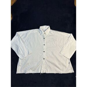 Skifo Womens Button Down White Shirt Raw Hem Edge Flowy Loose Fit CL3